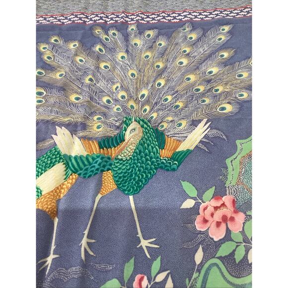 Vintage Peacocks 100% Silk Scarf - 34x30” - Picture 7 of 9
